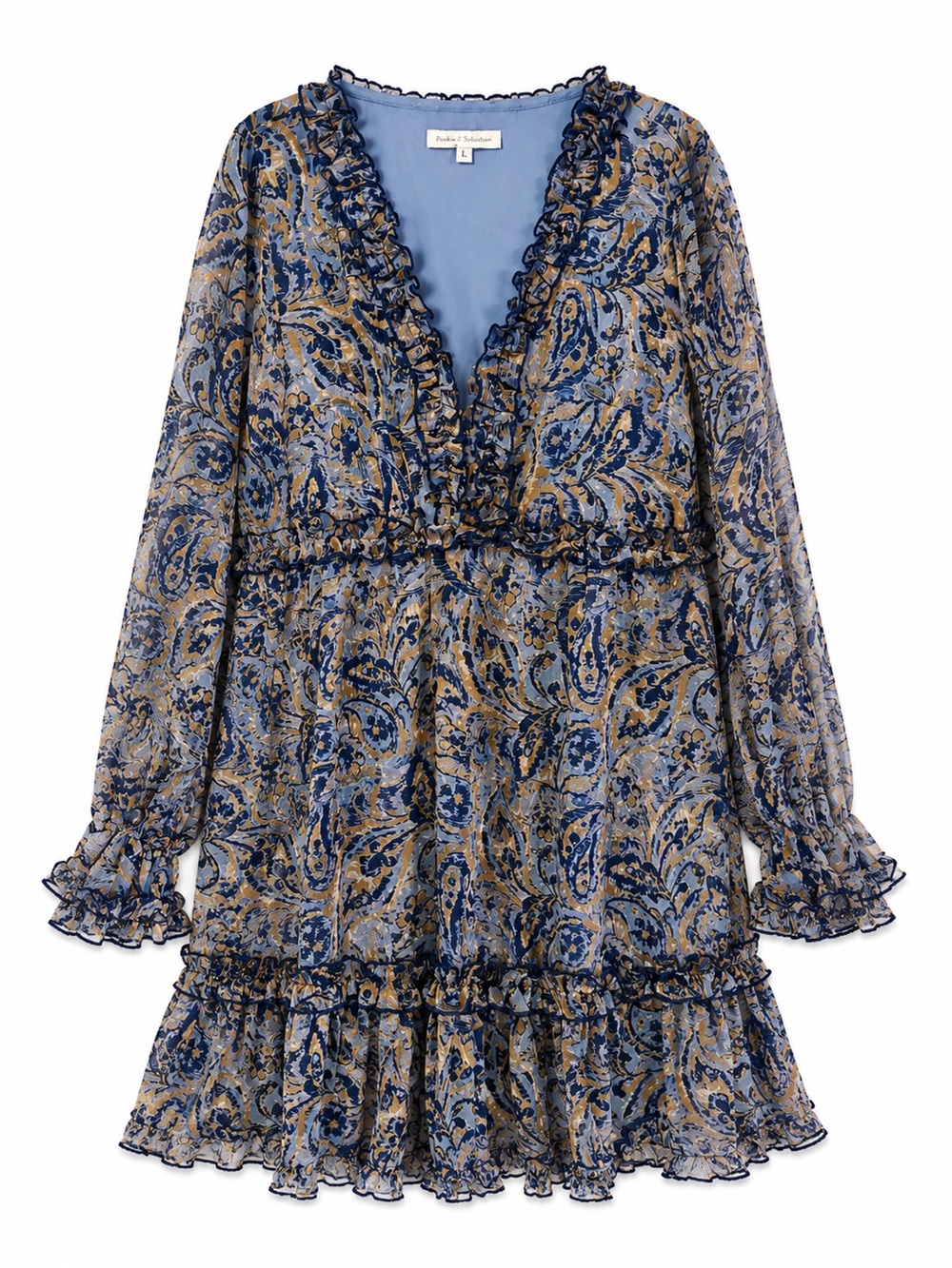 Pookie and Sebastian Paisley Ruffle Mini Dress Womens‎ Large Boho Romantic